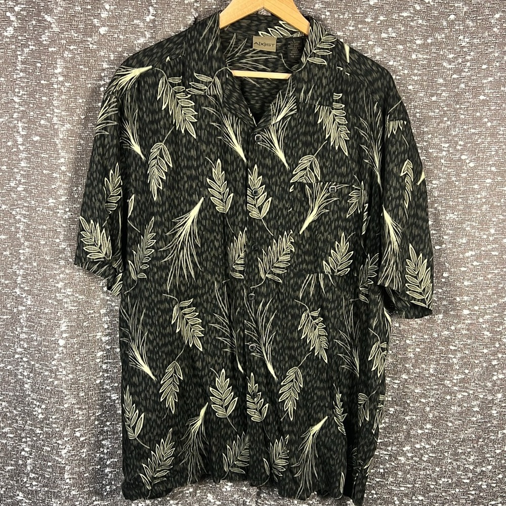 Axist Caribbean Leaves Button Front Short Sleeve‎ Hawaiian Shirt Black L
